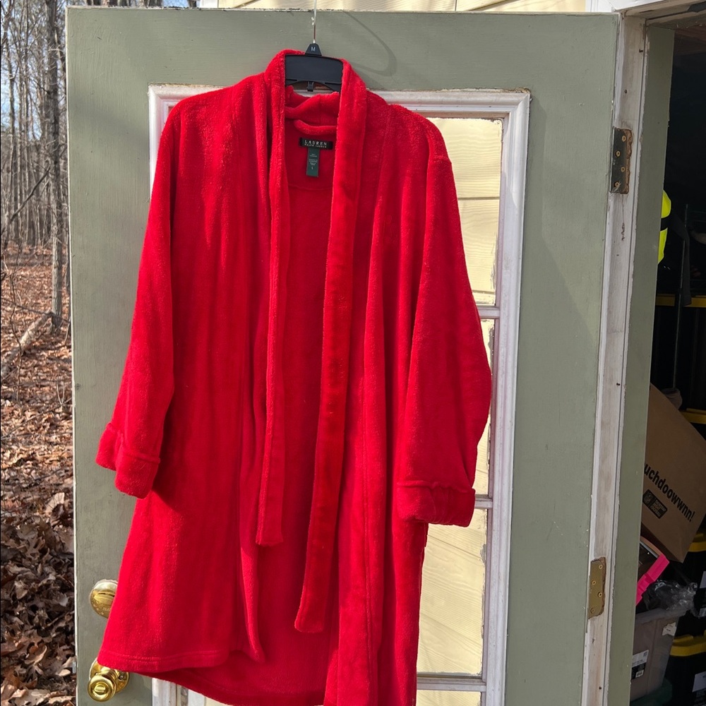 Women's Size Large Lauren "Ralph Lauren" Vibrant Red Robe Thick Flush Red ROBE